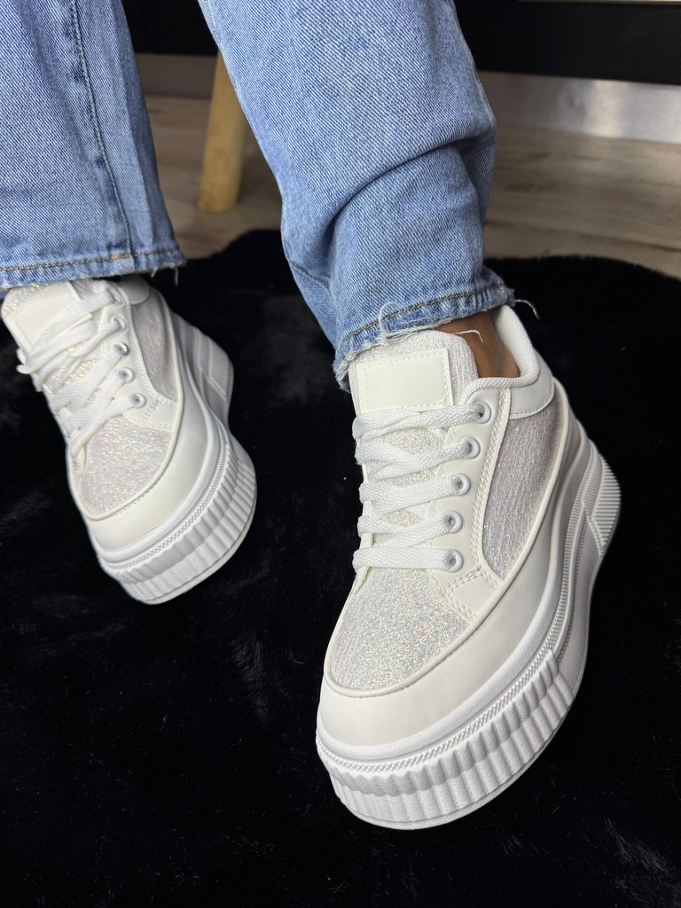 Tenis plataforma blanco glitter