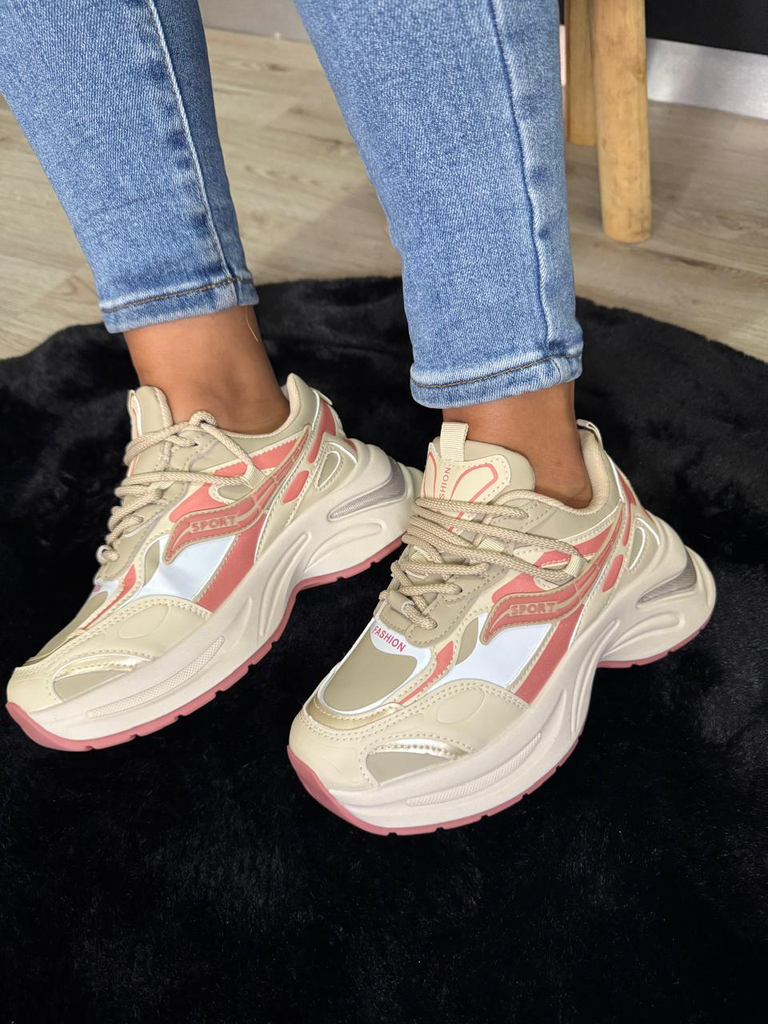 Tenis fashion khaki/pink