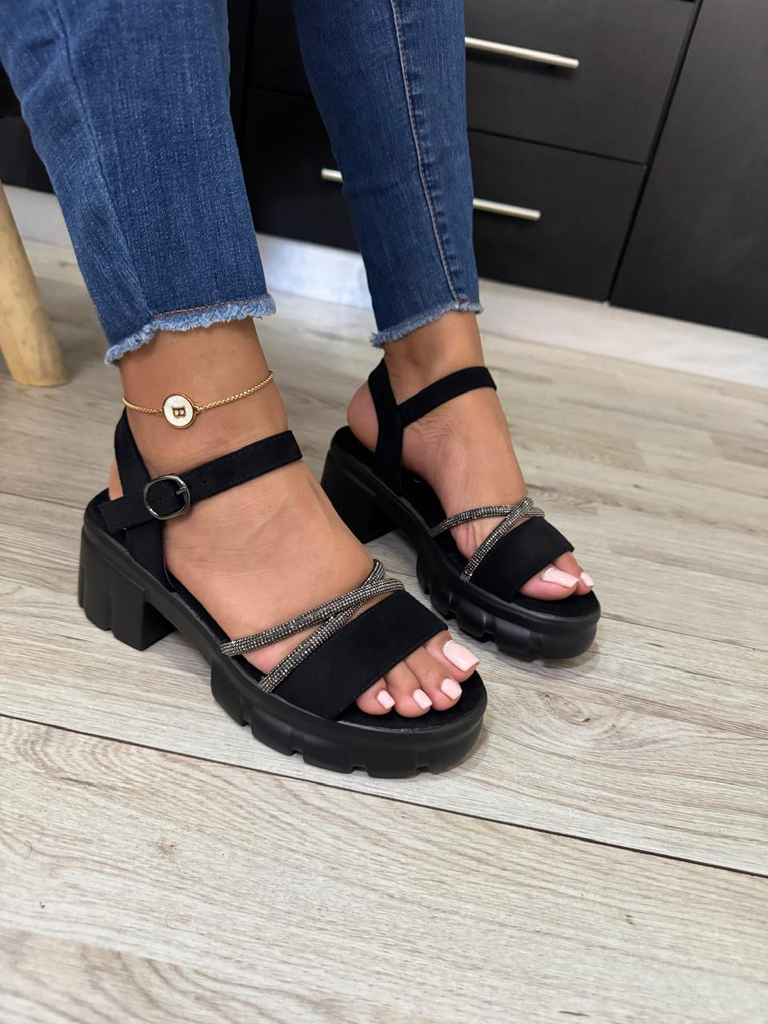 Sandalia de tacón pitas brillantes