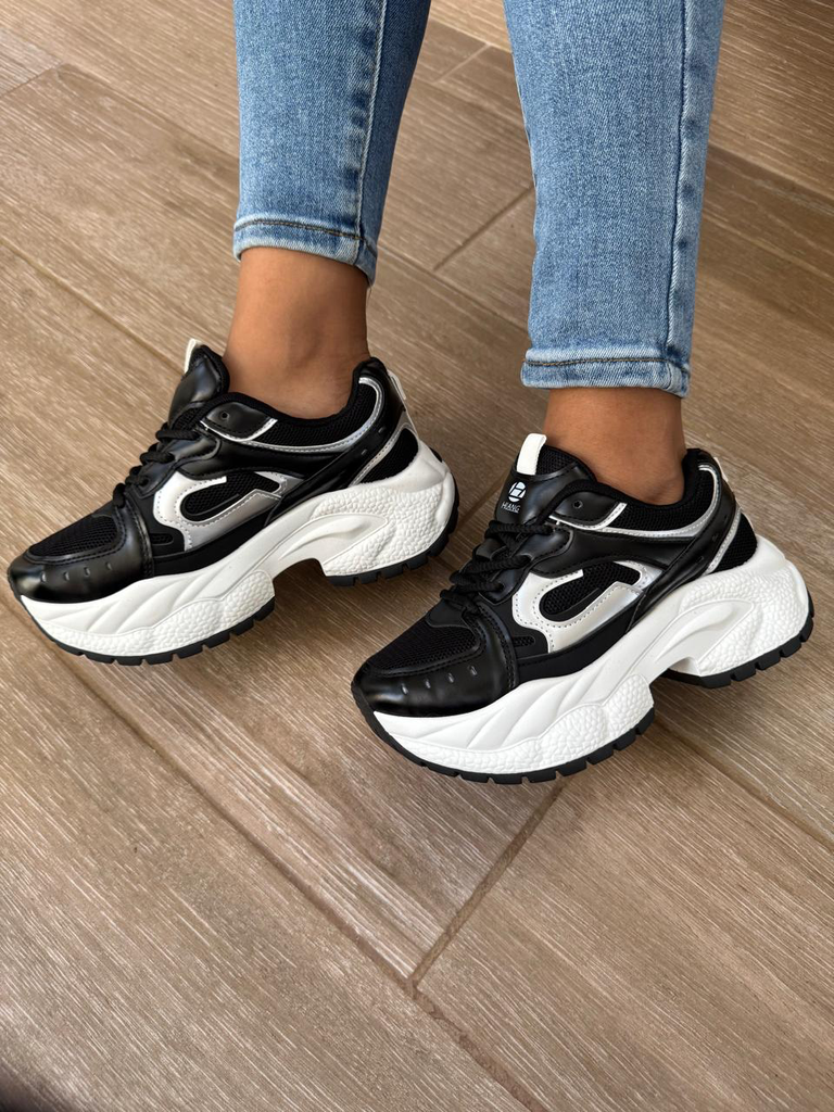 Tenis plataforma negro gris