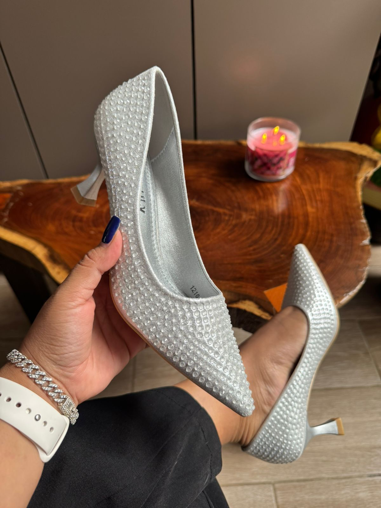 Tacon plateado diamantado