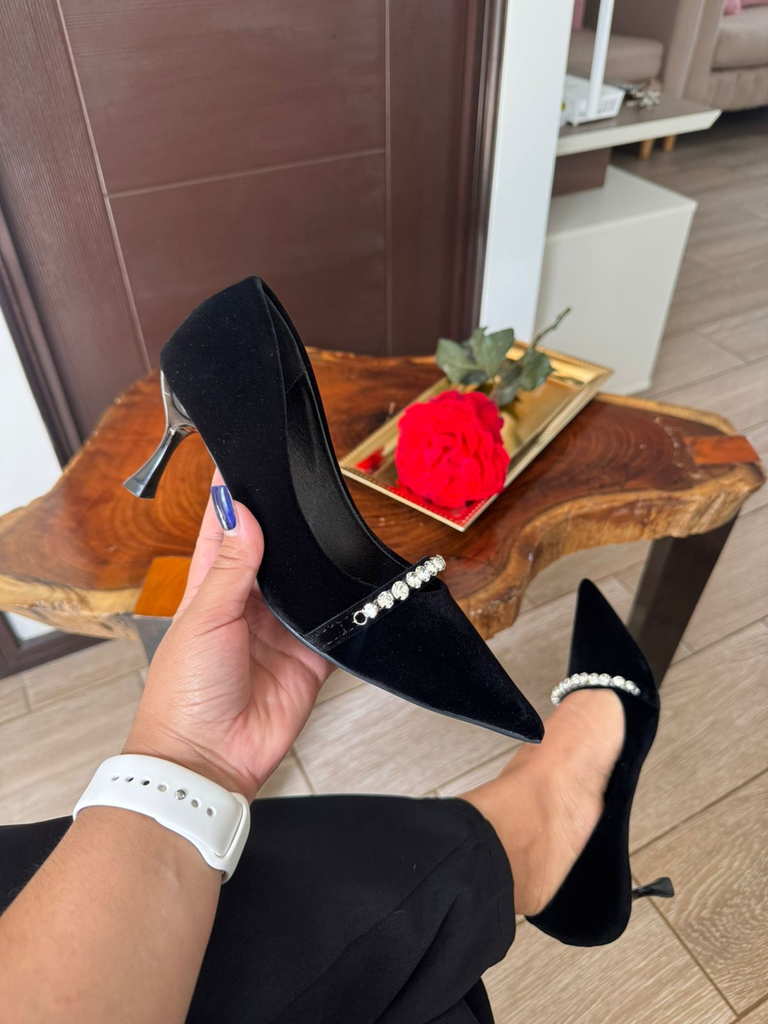 Estiletto terciopelo correa cristal