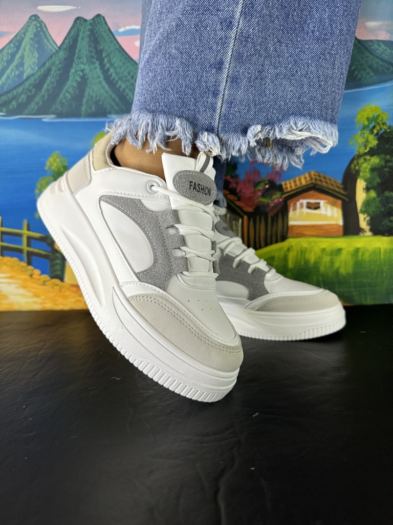 Tenis altos blanco con gris