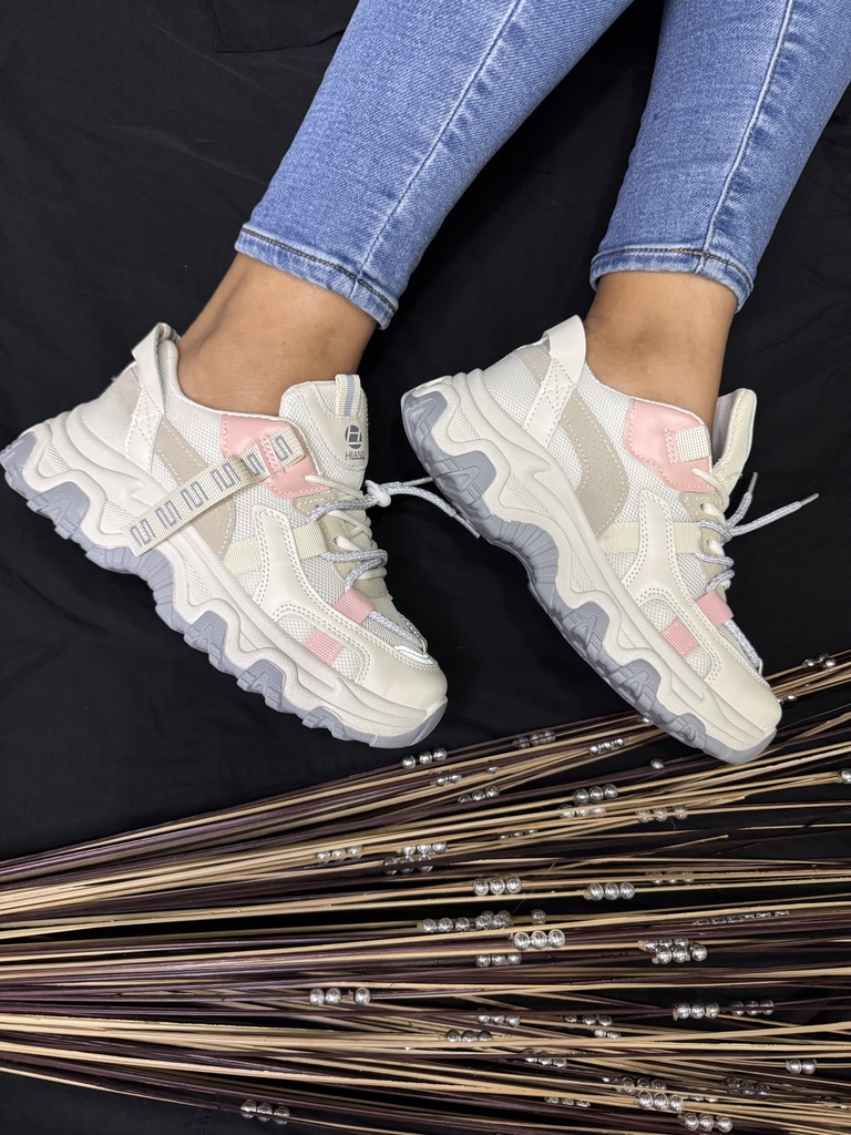 Tenis beige/rosita suela gris