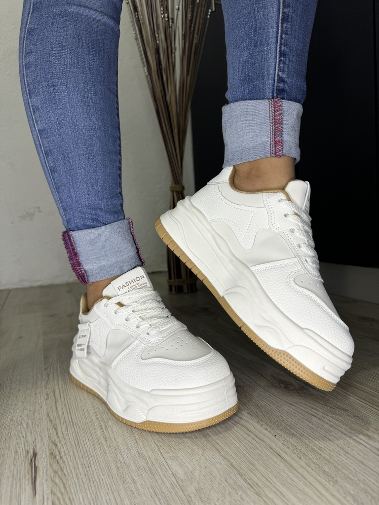 Tenis blancos altos suela Kaaki