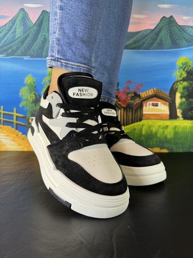 [WB-168] Tenis tipo botín negro con gris