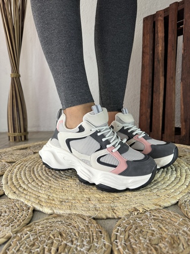 [JW2689] Tenis deportivo gris/rosa