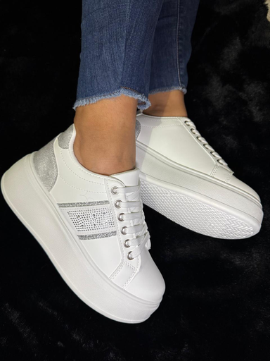 Tenis talon lona brillante