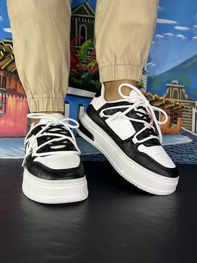 [ZYD0030-1] Tenis alto blanco con negro fashion