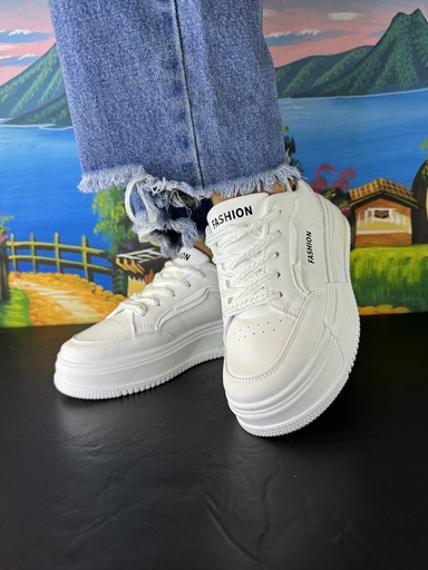 [SS-3118] Tenis blancos altos con cinta tejida