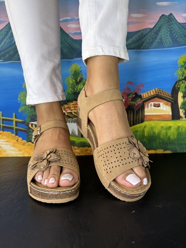 [1017] Sandalias plataforma, confort adorno flor