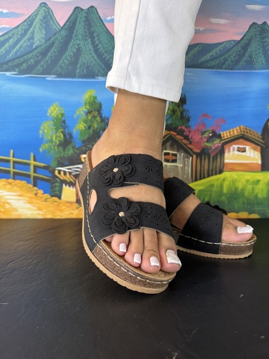 [1019] Sandalia plataforma, confort 2 flores