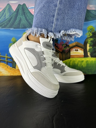 [JW2603] Tenis altos blanco con gris